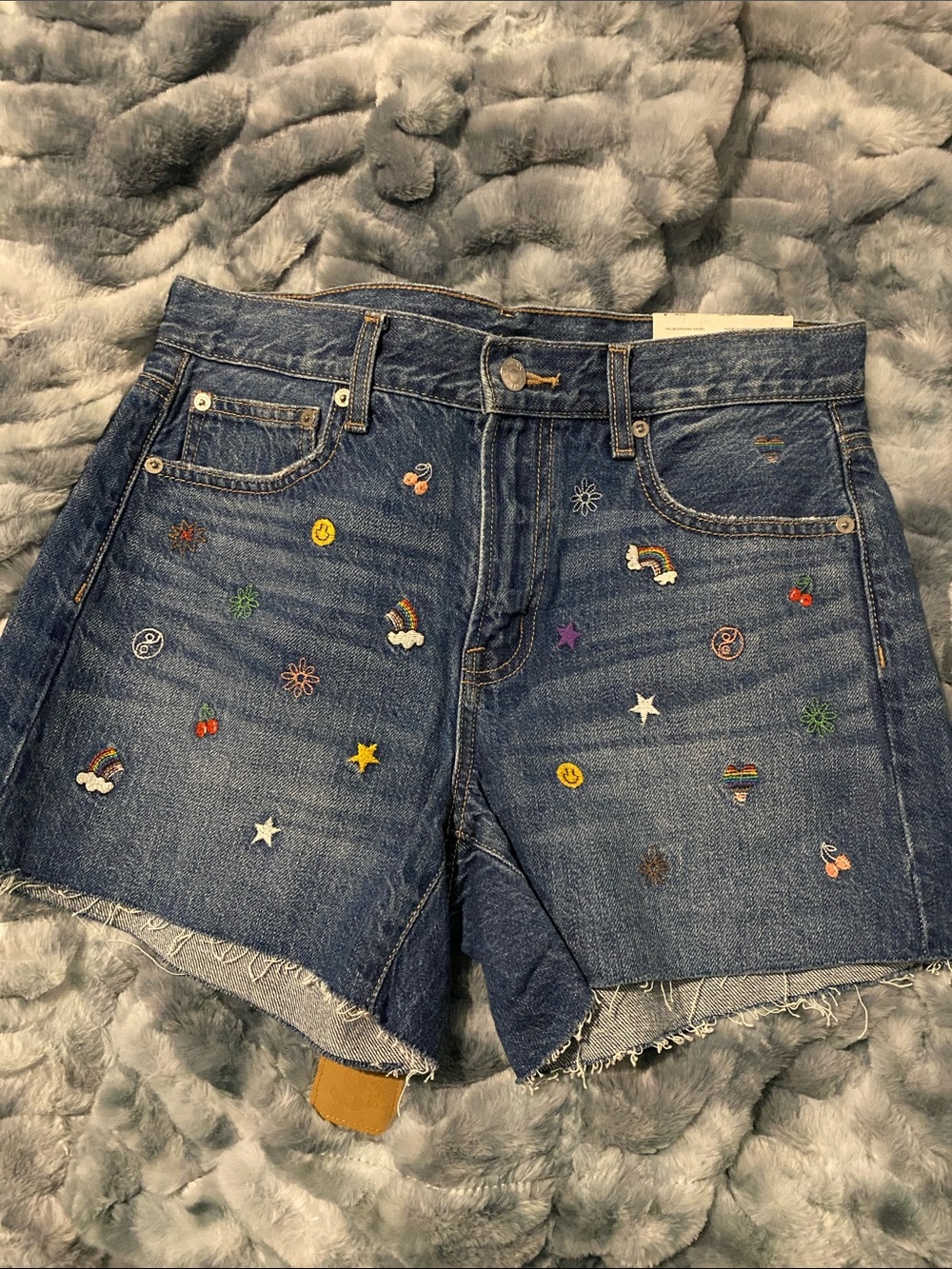 American Eagle Outfitters Dark Blue Embroidered Denim Shorts
